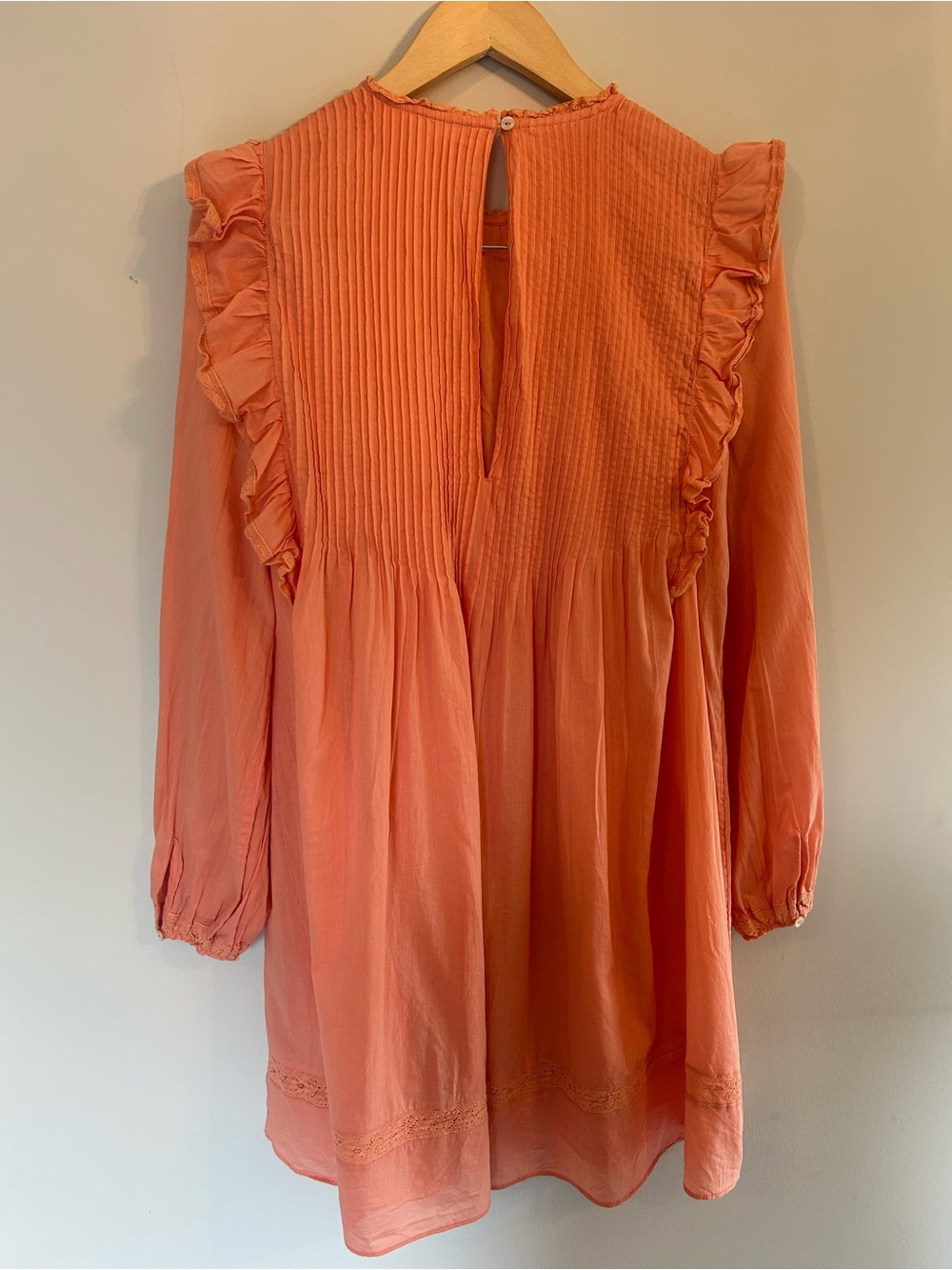 Aritzia Wilfred Boheme Boho Babydoll Elia Ruffle Trim Mini Dress Peach Small - Picture 6 of 8